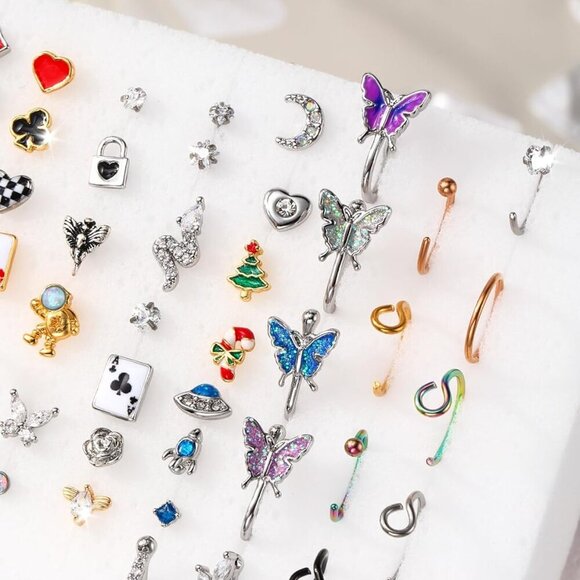 Stylish 20G Nose Rings Hoops Set - 10PCS Hypoallergenic Jewelry for Women - Picture 3 of 9